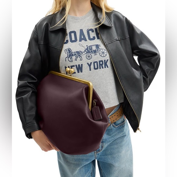 COACH Large Kisslock Frame Shoulder Clutch Bag (Black Currant) - NWT💜 - Picture 3 of 17